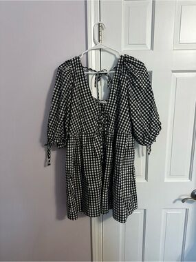 Showpo Black & White Gingham Mini Dress with Tie Detail